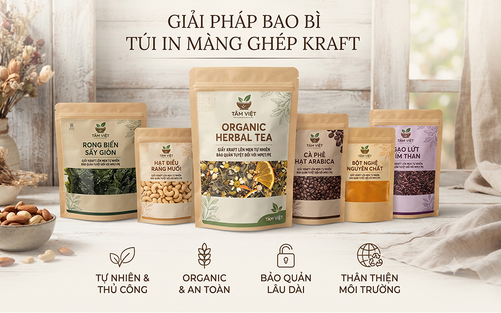 in túi giấy kraft ghép màng nhôm